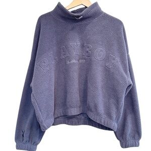 Pacsun Playboy Fleece Funnel Neck Cropped Plush Oversized Blue Lavender Large